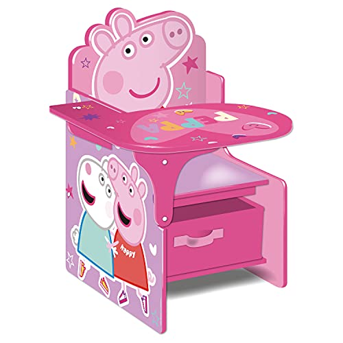 ARDITEX - Silla-Pupitre Infantil de Madera con contenedor Textil de Peppa Pig - 62x30x60cm - Color Rosa - Ideal para Manualidades, estudiar o Jugar.