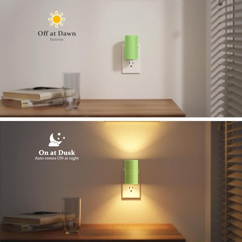 Image of JandCase Night Lights Plug into Wall, Dimmable Night Light Plug in with Green Shade, Modern Night Lights with Dusk to Dawn Sensor, Soft White 3000K, 0-100LM Nightlight for Hallway Bedroom, 2 Pack