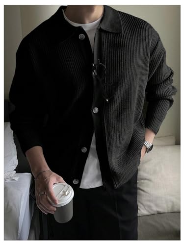 GORGLITTER Men's Lightweight Cardigan Oversized Button Down Collar Neck Knit Sweaters Casual Workout Tops3