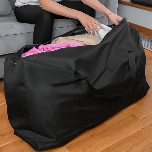 Zyren 2 Stück 100L Umzugstaschen,Aufbewahrungstasche mit Reißverschluss, Oxford Schwarz Umzugstasche wasserdichte, Tragetasche Groß für Kissen Kleidung Bettwäsche Aufbewahrung Umzug