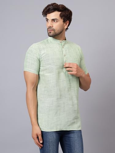 Image of LATEST CHIKAN Men's Cotton Regular Casual Strped Short Kurta Half Sleeves - (SK-LJ.DS.AS)