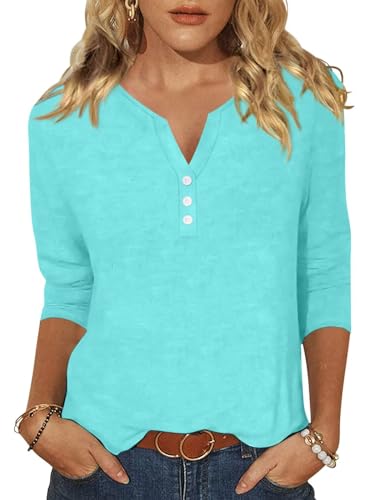 EADINVE Womens 3/4 Sleeve T-Shirts V Neck Buttons...