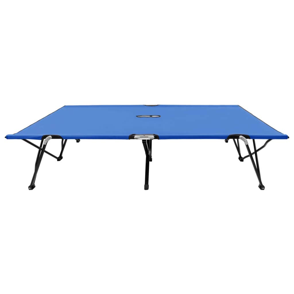 GOLINPEILO Folding Lightweight Sun Lounger for Camping 2 Persons, Rust Free Steel and Fabric Foldable Camping Bed, Double Portable Bed Sleeping Cot for Camp Outdoor, Blue Steel,-121