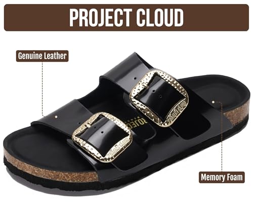 Image of Project Cloud 100% Genuine Leather Footbed Sandals for Women 2026 Comfortable Beach Essentials Womens Sandals Memory Foam Vacation Essentials Slides for Women Footwear (Santorini)