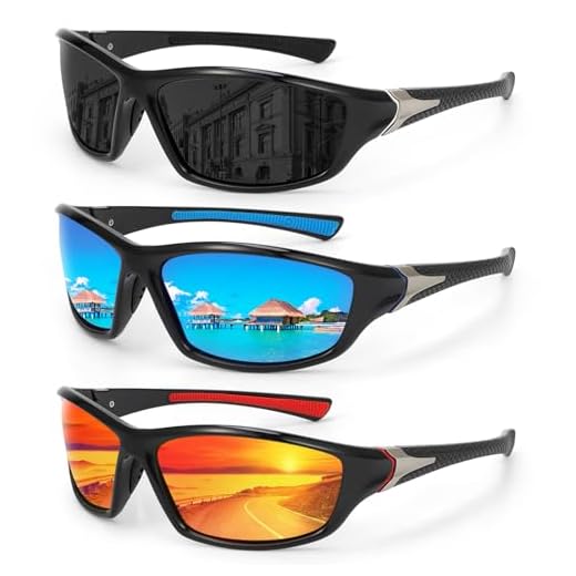 Hifot Lunettes de Soleil Homme Sport, Lunette Polarisante Peche 3 Pièces, Lunette de Cyclisme Conduite pour Homme Femme UV400