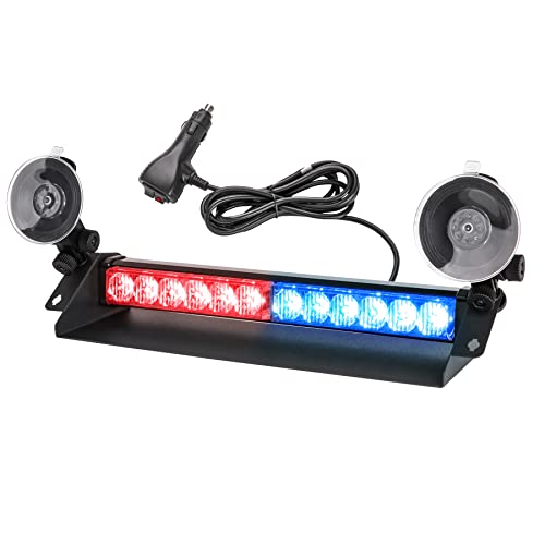 ROUTEKING Luz LED de advertencia de emergencia de 14 pulgadas, 12 LED, 9 modos de parpadeo, ventosas de bloqueo ajustables mejoradas, lámpara de parabrisas intermitente de alta intensidad, mini barra