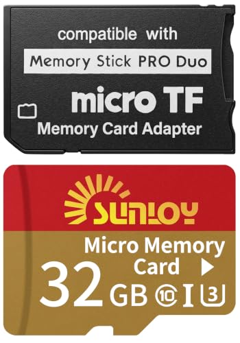 PSP Memory Stick Adapter with 32GB Micro SD Card Micro SD/SDHC/SDXC to Memory Stick PRO Duo MagicGate Card Compatible with PlayStation Portable Camera Handycam Cell Phone & PSP 1000/2000/3000