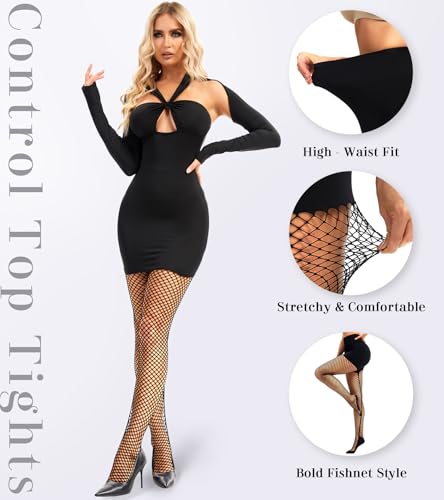 QWD Black Fishnet Tights For Women High Waist Tummy Control Shapewear Leggings Fishnet Pantyhose2