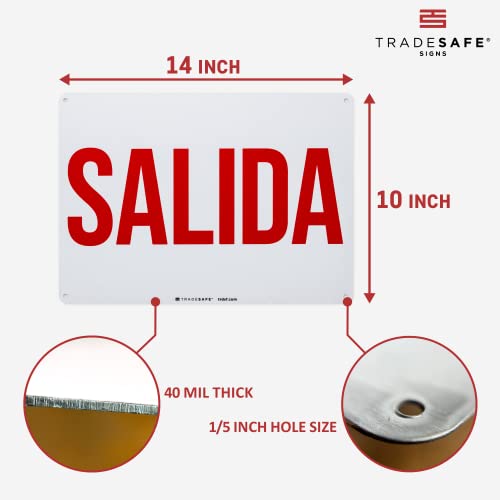 Tradesafe Exit Sign - Salida Spanish Signs For Business, Quick Install Aluminum Safety Sign, Light Reflective, Uv-Resistant, Waterproof, 14” X 10”, Indoor And Outdoor Signs #TOP2