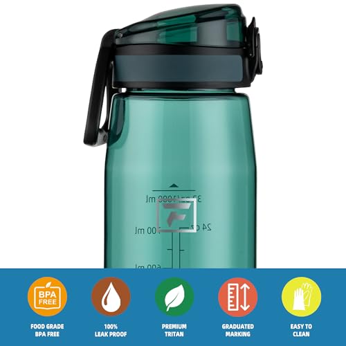 Image of Fanhaw 32 oz Clear Plastic Water Bottle, BPA Free Leakproof Tritan Sports Water Bottle with Chug Lid, Wide Mouth Reusable Bottle for Gym, Travel, School & Office (Dark Green)