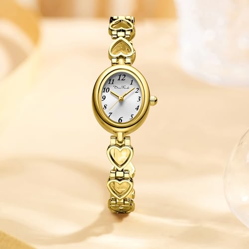 Diaofendi Petite Gold Watches for Women Vintage Bracelet Wrist Watch Luxury Ladies Oval,Fashion Dress Quartz Watch with Tools Include,Waterproof4