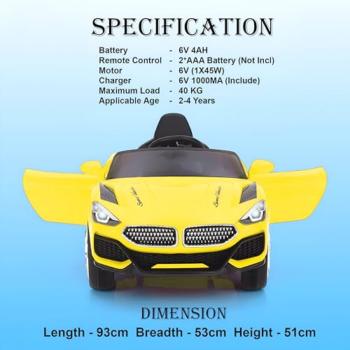 Image of Little Rides Battery Operated Car for Kids, Ride on Toy Car with Music & Light | Baby Big Jeep Rechargeable Battery | Kids to Drive 1 to 5 Years Boy Girl (Yellow)