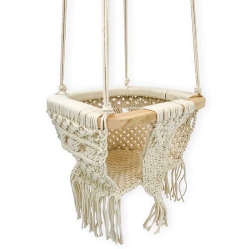 Image of Finn + Emma - Handmade Macrame Baby Swing with Solid Wood Bar - Organic Baby Accessories - Handmade with Care
