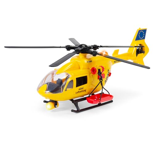 Dickie Toys - ADAC Rettungshelikopter Airbus H145 (36 cm) - großer Hubschrauber mit Aufzieh-Propeller, Seilwinde, Licht & Sound, Spielzeug-Helikopter für Kinder ab 3 Jahre, inkl. Batterien