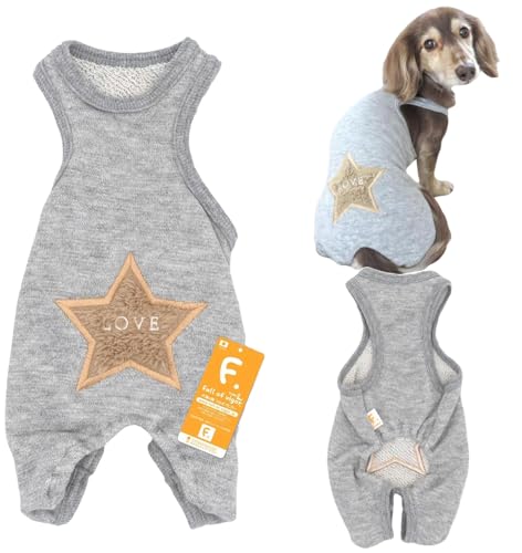 ダックス おしりパッチ 袖なし つなぎ ロンパース 抜け毛対策 犬の服 フルオブビガー 13/グレーラメ DM