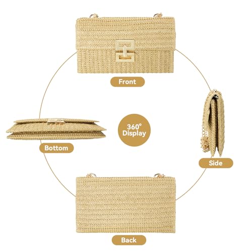 Image of Gets Straw Clutch Purse for Women, Woven Beach Bag Summer Corssbody Purse Small Rattan Shoulder Bag for Travel | Hand-woven