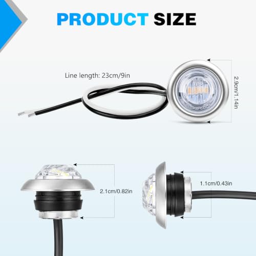 Image of Nilight 3 /4 inch Round Marker Lights 10PCS White Side Bullet Clearance Light | 304 Stainless Steel Bezel with IP68 Waterproof Hardwired Bright LEDs and 2 Wire Design for 12V Trailers Trucks Campers Boats