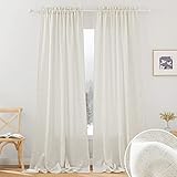 Picture of RYB HOME Natural Linen Blend Curtains - Semi Sheer Privacy Window Drapes, Soft Breathable Vintage Light Filtering Sheer Curtains 108 Inches Long for Sliding Door Bedroom, W 52 x L 108, 2 Pcs, Linen