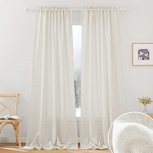 RYB HOME Natural Linen Blend Curtains - Semi Sheer Privacy