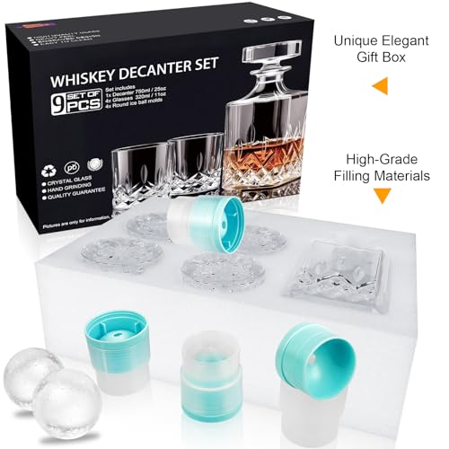 Whiskey Decanter Set for Men, 4*Crystal Whiskey Glasses(Get 4 Silicone Ice Mold Free), Lead-Free Decanter Set for Whiskey, Bourbon, Scotch, Anniversary Christmas Gifts for Dad, Husband, Whiskey Lovers by QUMMFA - Used condition - Image 8