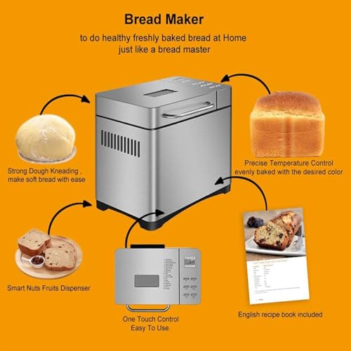650W Bread Maker Machine with Auto Nut Dispenser, Ceramic Pan & Touch Panel – 3 Loaf Sizes and 3 Crust Colours for Fresh Homemade Bread - Image 2