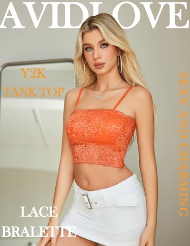 Image of Avidlove Bralettes for Women Lace Spaghetti Strap Tank Top Tube Slim Basic Camisole