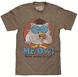 Tee Luv Men's Mr Owl How Many Licks Shirt - Vintage Tootsie Pop Graphic T-Shirt, Brown Heather, L