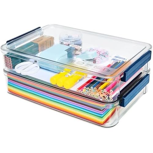 CATOOMUU 2-Pack 9x13 Clear Plastic Project Case Stackable Storage Box