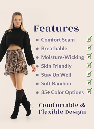 Image of Hugh Ugoli Women's Rayon Derived from Bamboo Knee High Socks Comfort Seam Long Dress Socks, Shoe Size 5-8 /8-11, 4 Pairs