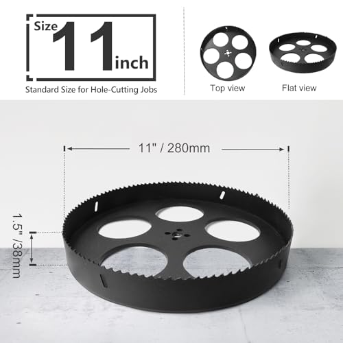 Image of 11 Inch Hole Saw with 1 /2 inch Triangle Shank Quick Change Arbor, JTemgle Bi-Metal Hole Saw Heavy Duty Hole Cutting Tool for Cornhole Boards, Recessed Lights, Wood, Plastic, Drywall & Soft Metal