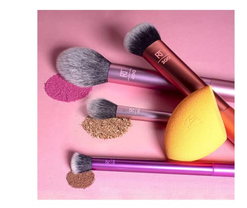 Real Techniques Kit de preparação de pele com 4 pincéis e suporte de pincel, amarelo