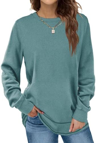 Dofaoo Womens Sweatshirts Crewneck Trendy Fall Girls Tops Solid Color Blue 2XL