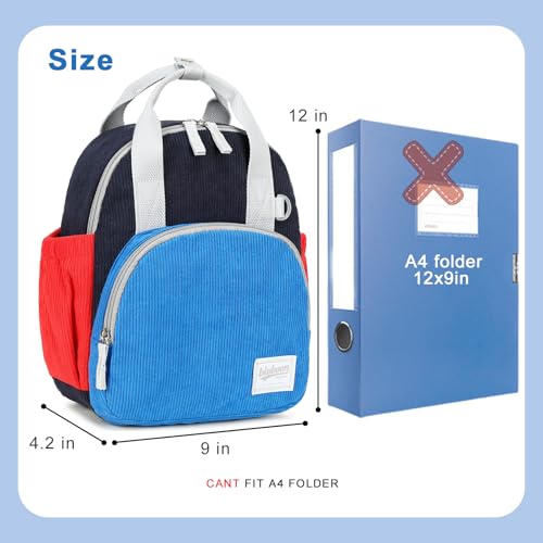 Image of Bluboon Toddler Backpack for Girls Boys 2-4 Cute 12 inch Preschool Kindergarten Backpacks Kids Daycare Bags School Travel (Blue-red Corduroy, Age 2-4 (12 inch H not Fit A4 Folder))