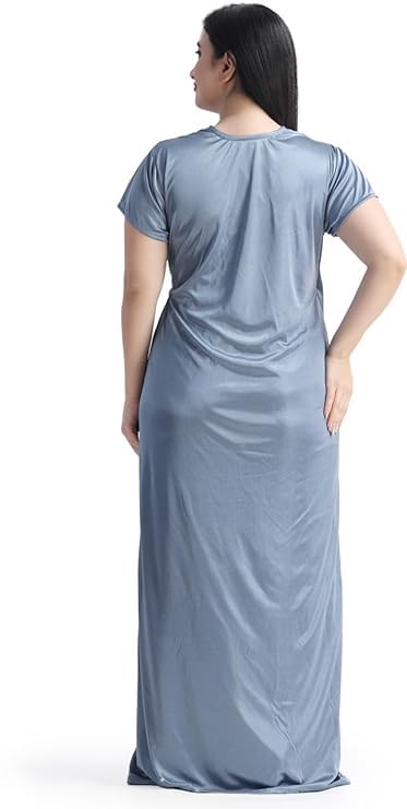 Image of Satin 6 Piece Nightwear Set, Coral Pink Lace Trim Sleepwear with Robe, Nighty, Top, Shorts, Lingerie Set for Women, Summer Collection-Mehndi Green.