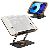 Toemics Buchständer aus Holz 360° drehbar Kochbuchhalter zum Lesen faltbar Buchhalter Leseständer mit Seitenclip Präsentationsständer für Rezept, Zeitschrift, Tablet, Braun