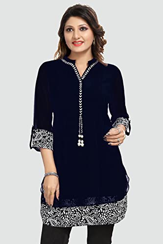 Image of Keshubaba Women's Short Tunics with Neckline Embroidery |Kurti Tops | Short Kurti | Short Kurti for Women | Short Kurti for Girls