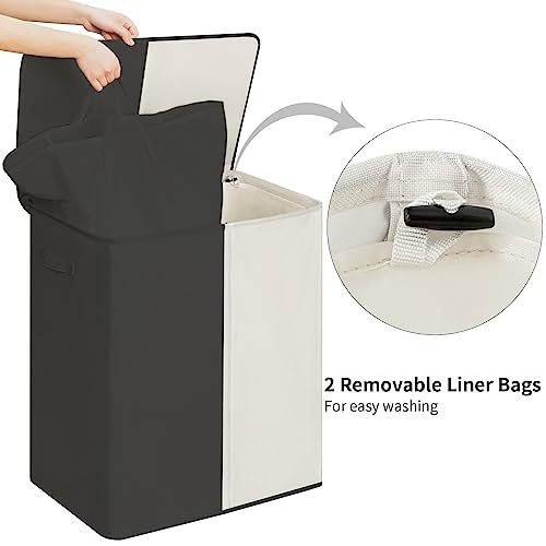 WOWLIVE 154L Double Laundry Basket with lid large washing basket and Removable Laundry Bags Large Collapsible 2 Dividers washing basket with Handles for Bedroom Laundry Room Closet (Black+Beige) - Image 2