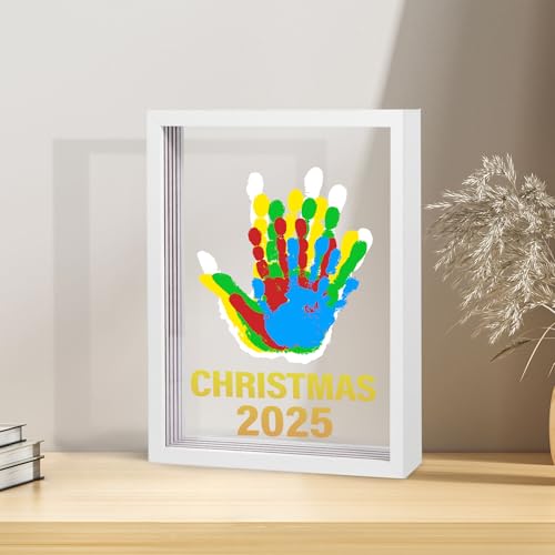Bixinyo Family Handprint Kit - Baby Hand and Footprint Kit, Adoption Gifts, Family Gifts for New Parents, Christmas, New Mom, DIY Craft Keepsake Wooden Frame, 5 Non-Toxic Paints (White)