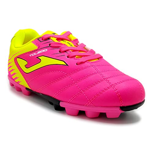 Toledo Junior Kids Molded Soccer Shoes, Pink/Fluo Yellow, USA Size 133
