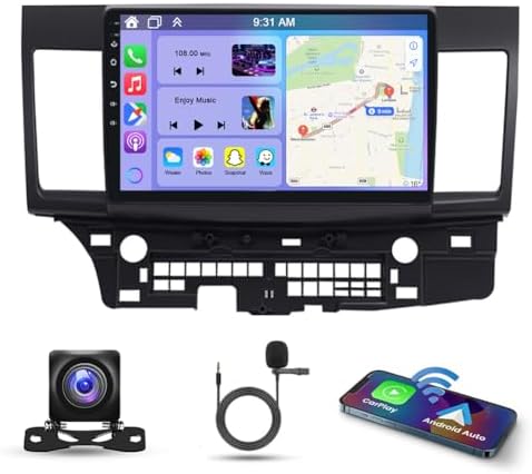 4G+64G Android 14 Car Stereo for Mitsubishi Lancer 2007-2012 10 Inch IPS Touch Screen 2 Din Car Radio Receiver w/Wireless Carplay Android Auto GPS Navi Bluetooth Wifi HiFi BT SWC FM Backup Camera