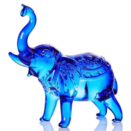 YWHL Figura de elefante de cristal azul, regalo para mujeres y hombres, estatua de elefante de cristal para decoración del hogar y la oficina, animales artísticos hechos a mano coleccionables