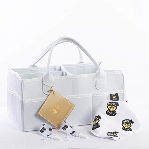 Mami's World: Baby Diaper Caddy Organizer; Portable Bag Holder for car & Changing Table; Essential Storage Bins for Nurseries with Gifts- 2 Pacifier Clips & 2 Bibs