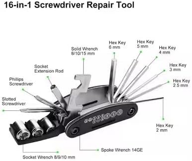 Miniatura 2 de Multiherramienta para bicicleta 16 en 1, kit de herramientas de reparación de bicicletas compacto con llaves hexagonales, destornilladores, llaves