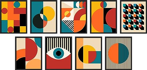 SIGNWIN Framed Poster Colorful Geometric Abstract Shapes Poster Mid Century
