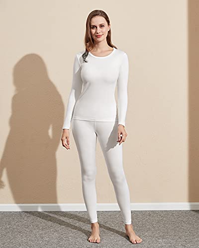 Lapasa Women's Thermal Underwear Set Fleece Lined Long Johns Top Shirt & Bottom Soft Base Layer Thermoflux 100 Mildly Warm Lightweight Cold Weather L17 X-Large 1. Lightweight White Set #TOP2
