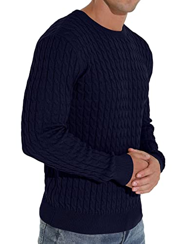 Askdeer Men's Pullover Sweater Crewneck Classic Soft Knitted Sweaters With Ribbing Edge Navy Blue #TOP4
