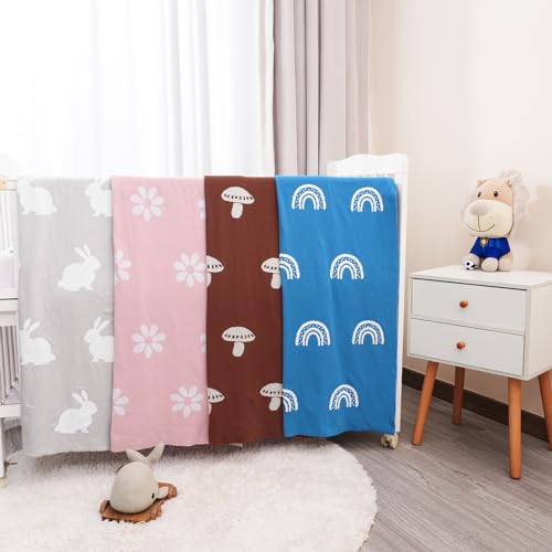 Image of david's kids Cotton Knitted Baby Blanket, Cozy Lightweight Swaddle Blankets for Boys Girls Neutral, Luxurious Receiving Blanket for Shower Gift Registry for Newborns, 30x40 Inches, Rabbit