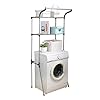 Hershii Over Washing Machine Storage Rack Bathroom Space Saver 2-Tier Standing Laundry Shelf Unit Above the Toilet Floor Organzier with Clothes Hanging Rod – Grey