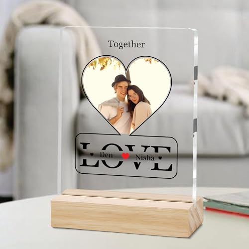 Image of Giftplease Customized Photo Frame with Wooden Stand | Transparent | Personalized Couple Picture Frame Gift for Girlfriend, Boyfriend, Husband, Wife |Anniversary, Wedding, Valentine s Day C 05