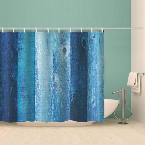 Rideau de douche imperméable bleu en polyester 180x200 cm avec anneaux - 4